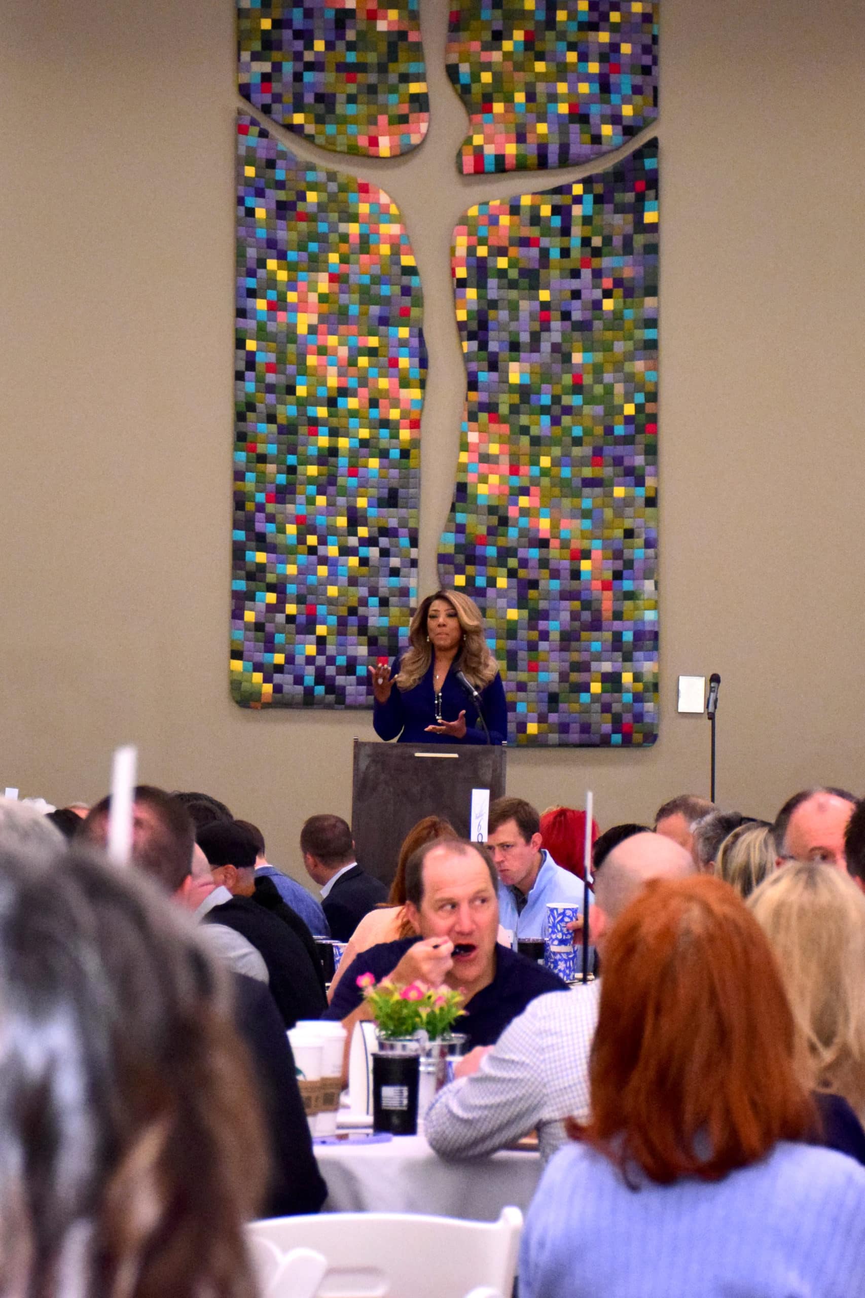 Harriet Vaughan-Wallace emcees the 2022 Million Meal Spring Breakfast.