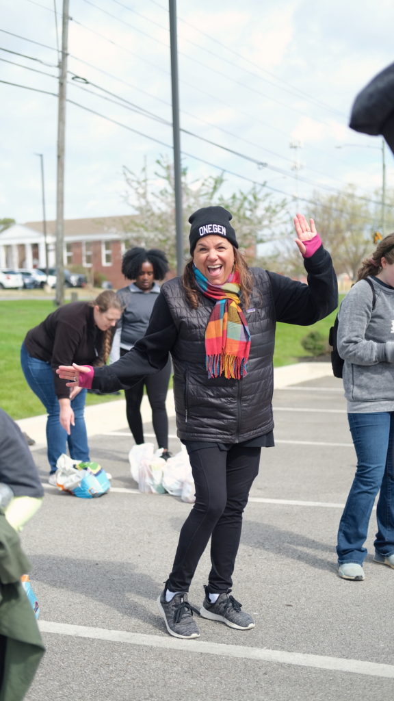 Elaine Whitney strikes a pose at OneGenAway's Mobile Pantry.